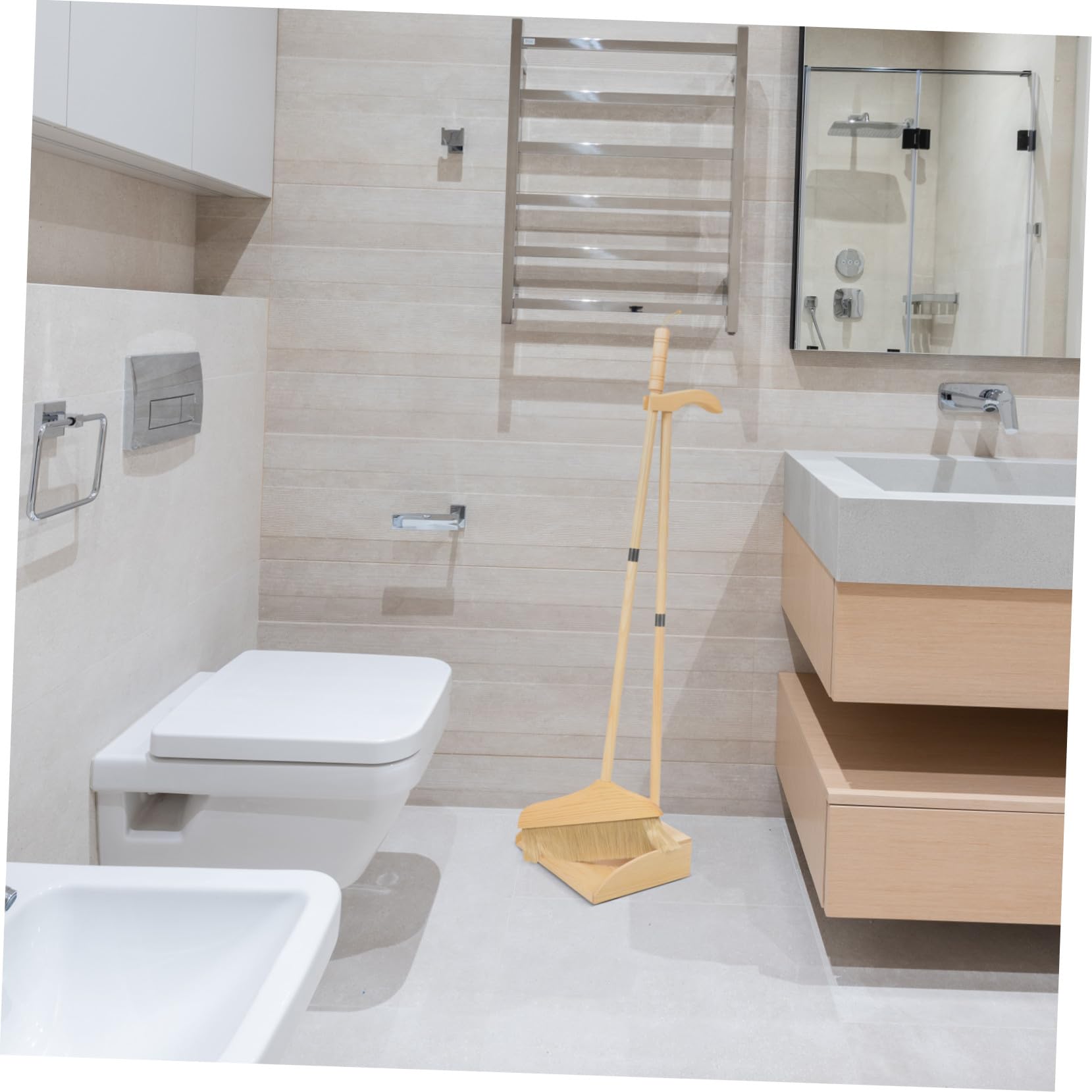 Juego de Escoba y Recogedor de Mango Largo de Madera | Cerdas Suaves, Uso Interior en Vestíbulos, Fácil de Usar Agarre Ergonómico