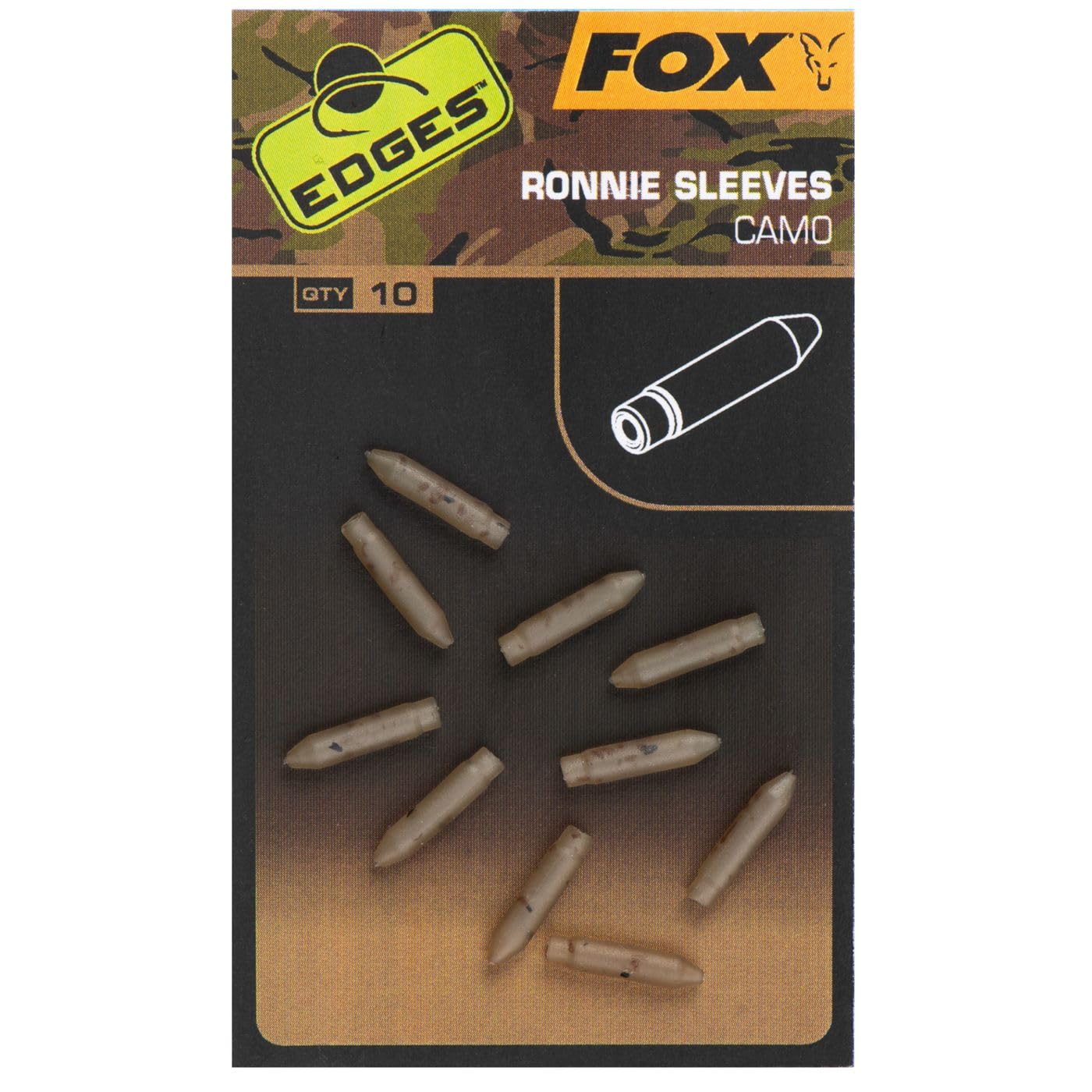 FOX Edges Camo Ronnie Sleeves - Juego de 10 Accesorios para Pesca de Carpa
