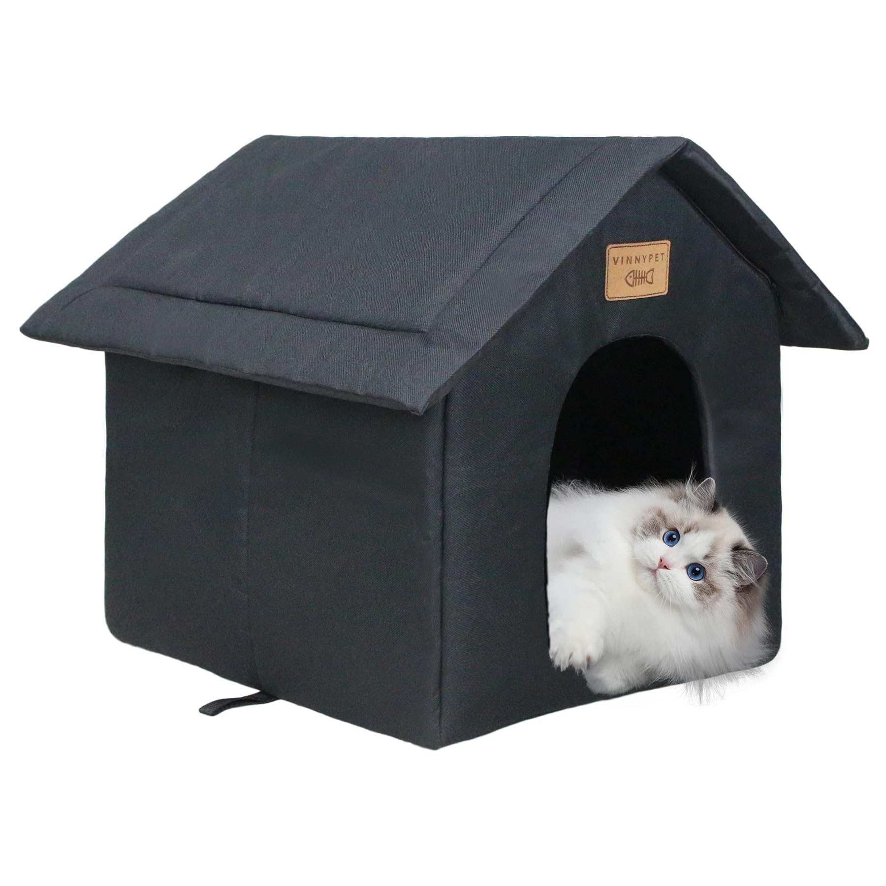 Vinnypet Cat House for Outdoors Waterproof Weatherproof Cat Cave Pet Shelter with Cushion for Feral Cats/Dogs 40x45x40cm