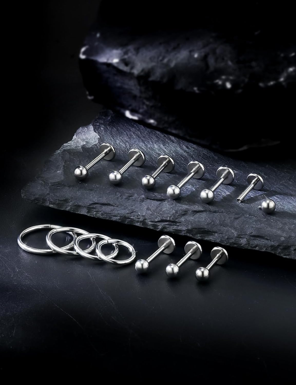 18G 16G Internal Thread Flat Back Earrings Nose Studs 316L Surgical Steel Tragus Forward Helix Conch Cartilage Lobe Earrings Stud Medusa Labret Lip Ring Piercing Jewelry Hoops For Women Men - Image 3