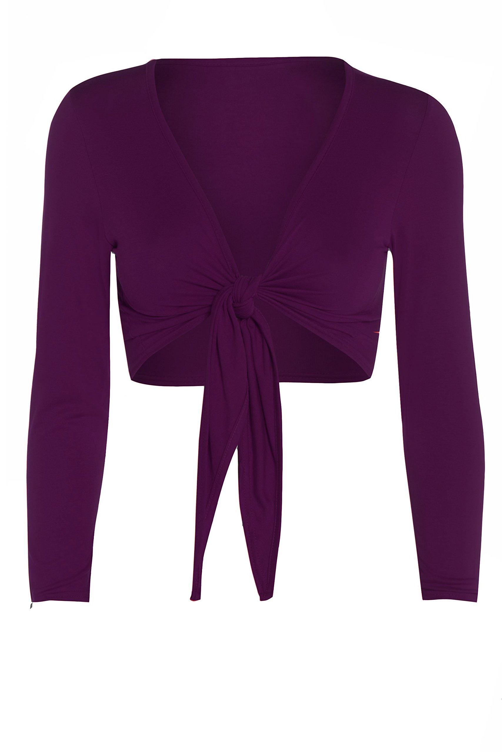Womens Tie Knot Shrug Short Ladies Crop Cardigan Wrap Bolero Top Plus Size 8-22 Purple