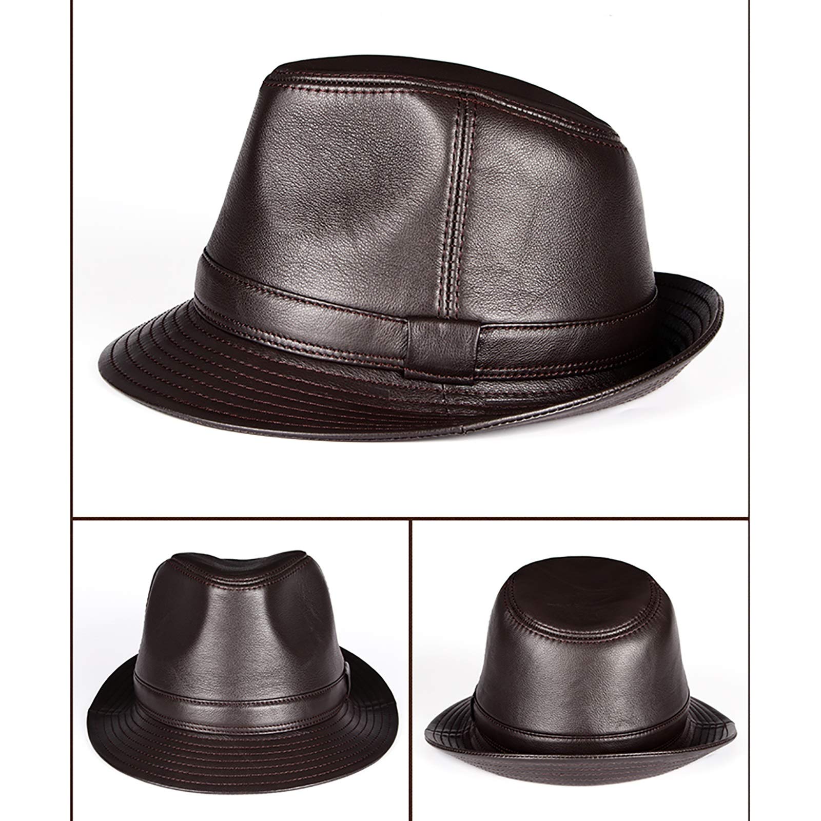 Sombreros de invierno, Cowhide Jazz Cap Hombres Cuero genuino Sombrero Top Sombrero Gente Hat Moda Respirable 56-59cm