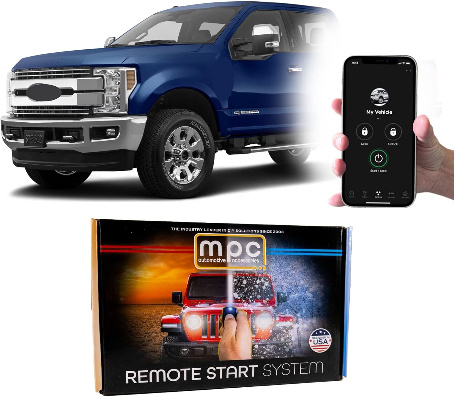 MPC Plug N Play Remote Starter Compatible with 2017-2019 Ford F-250 Super Duty |Diesel| |Key to Start| |NO HONK-Lock-Unlock-Lock| with T-Harness OEM Key Fob Activated