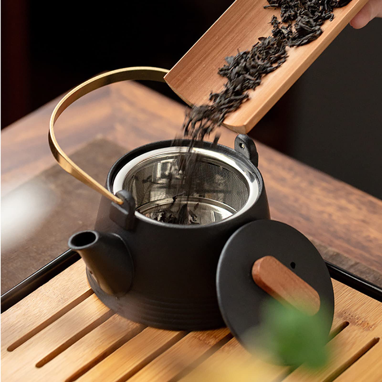 Kungfu zestaw do herbaty, 5 szt. czarny ceramiczny czajniczek w stylu japońskim do domu, biura, podróży, użytku na zewnątrz - porcelanowy tradycyjny dzbanek do herbaty dla miłośników herbaty