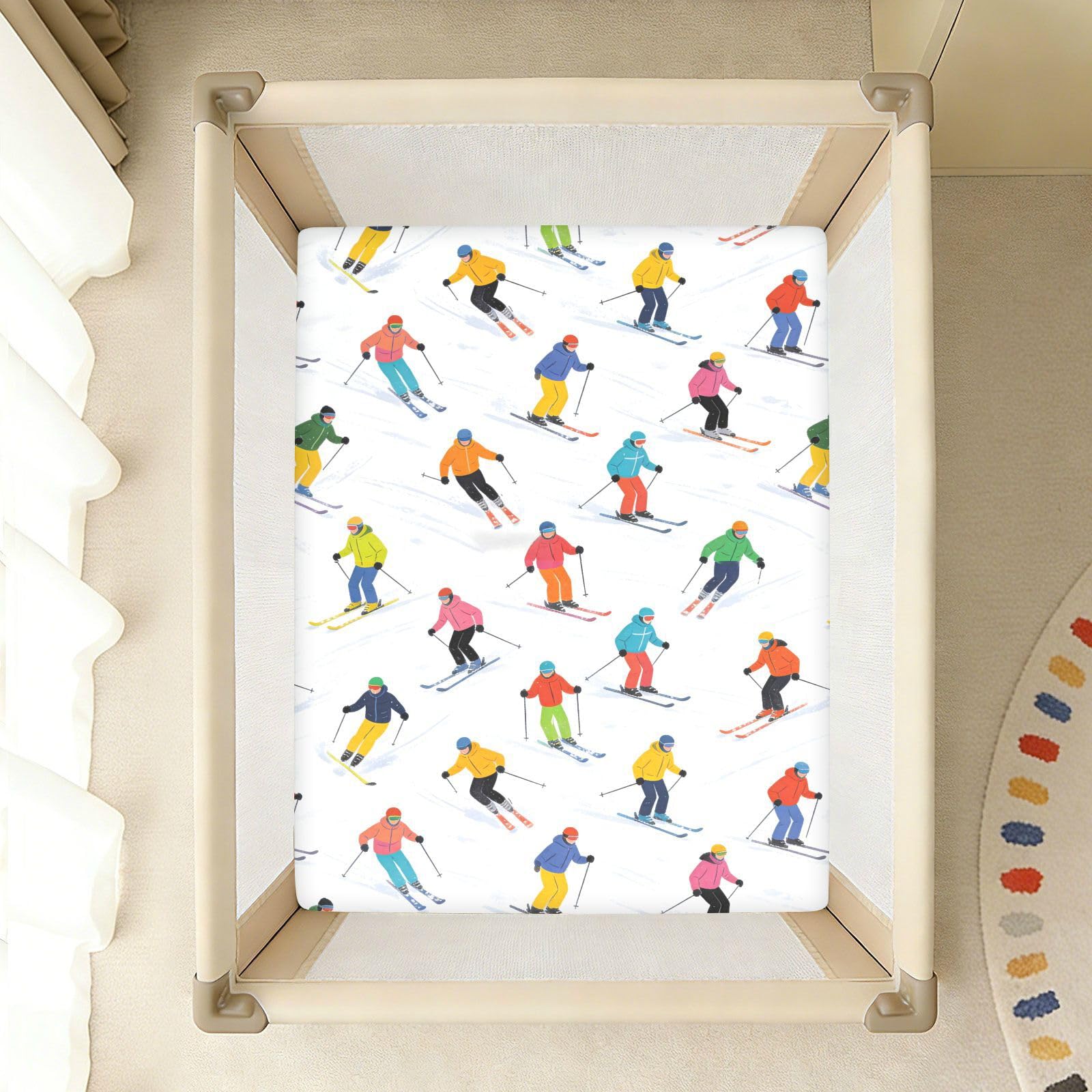 Skiing Sport - Sábanas para cuna de bebé para niños y niñas, de algodón, suave, transpirable, para decoración de guardería, 1 paquete de cuna para ni?o