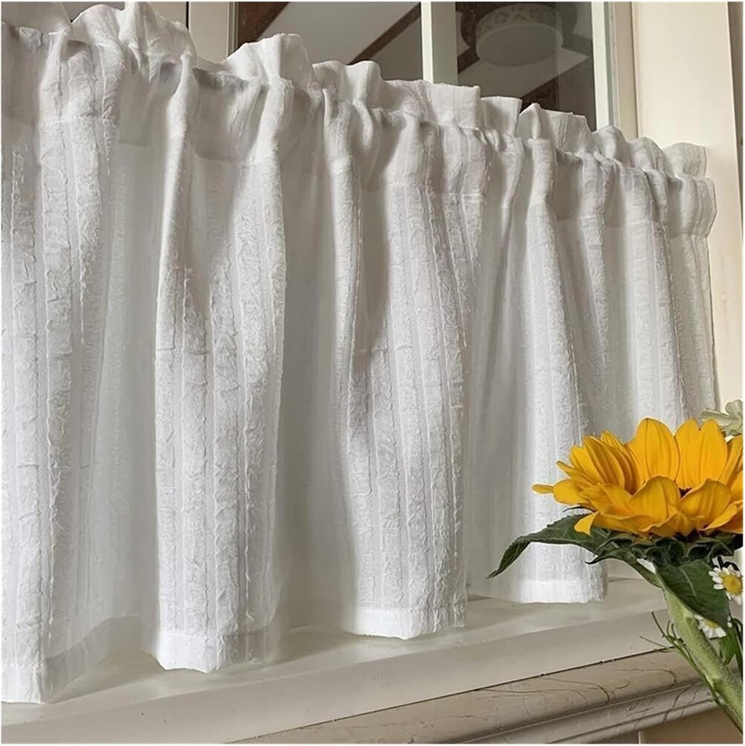 Window Curtain,Valance Curtains Sheer Valance Curtain,Window curtains,Cafe Kitchen Curtains, Sheer Voile Short Curtains Draperies Half Curtains Romantic Valance for Small Window Decoration(H50CM,W200C