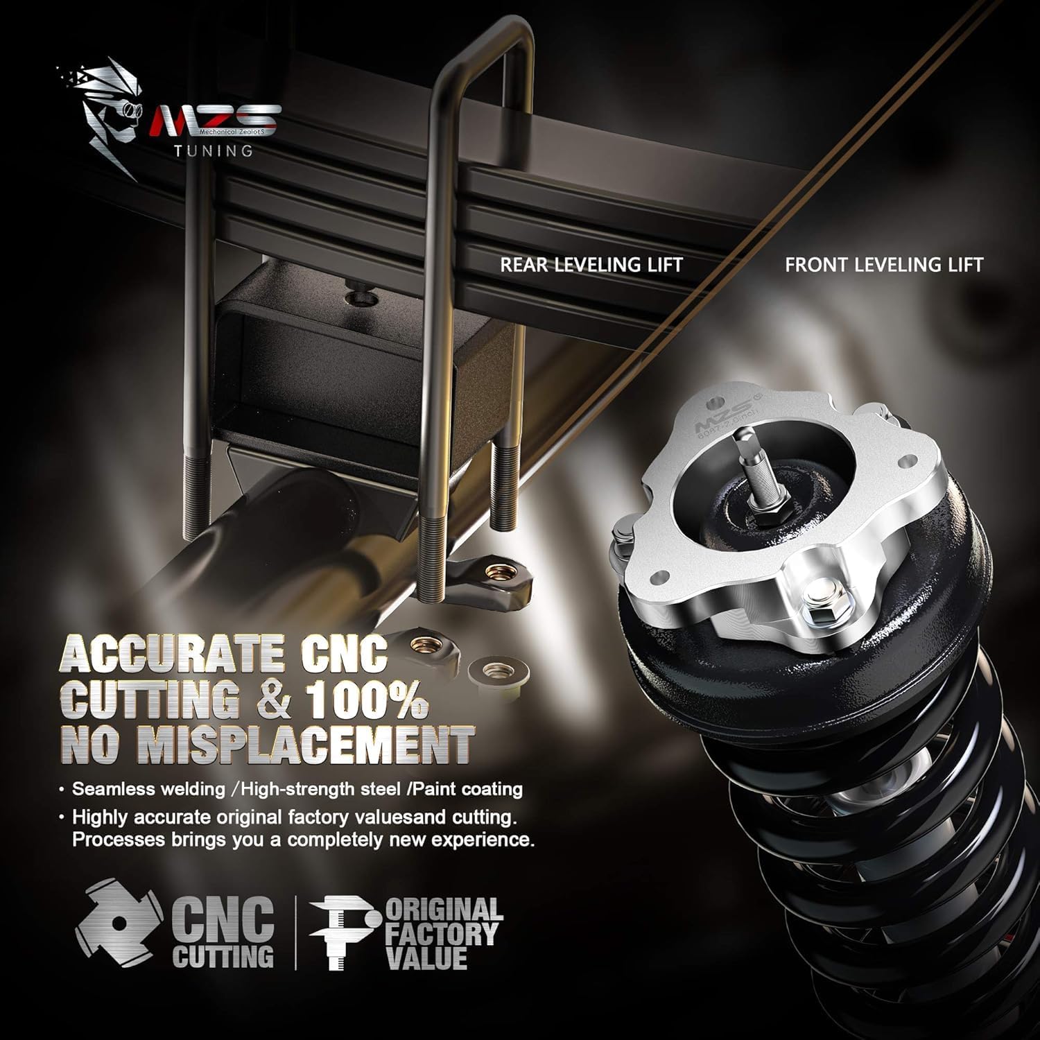 MZS Leveling Kit, 3" Front Strut Spacers and 2" Rear Lift Blocks with Extended Square U Bolts Compatible with 2007-2026 Silverado 1500/Sierra 1500