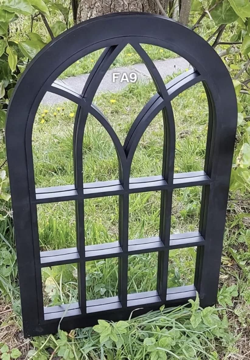 Window FA9 Black Rustic Arch Mirror - Elegant Vintage Style Light Weight Durable Frame Ornament With Plastic Back for Indoor/Outdoor Garden, 51x76cm