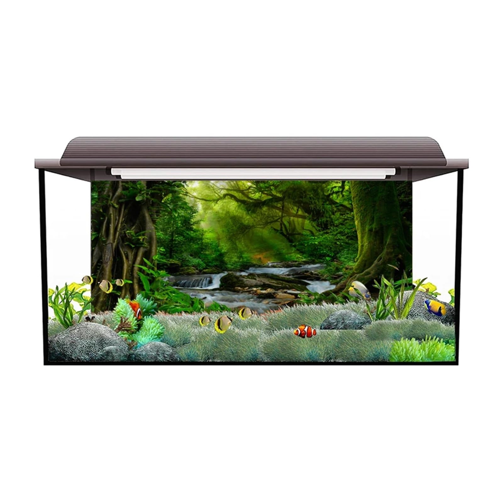 Autocollant de Fond d'aquarium, Affiche de forêt Tropicale, décoration d'aquarium, Papier Peint Autocollant, arrière-Plan(41x 122cm)