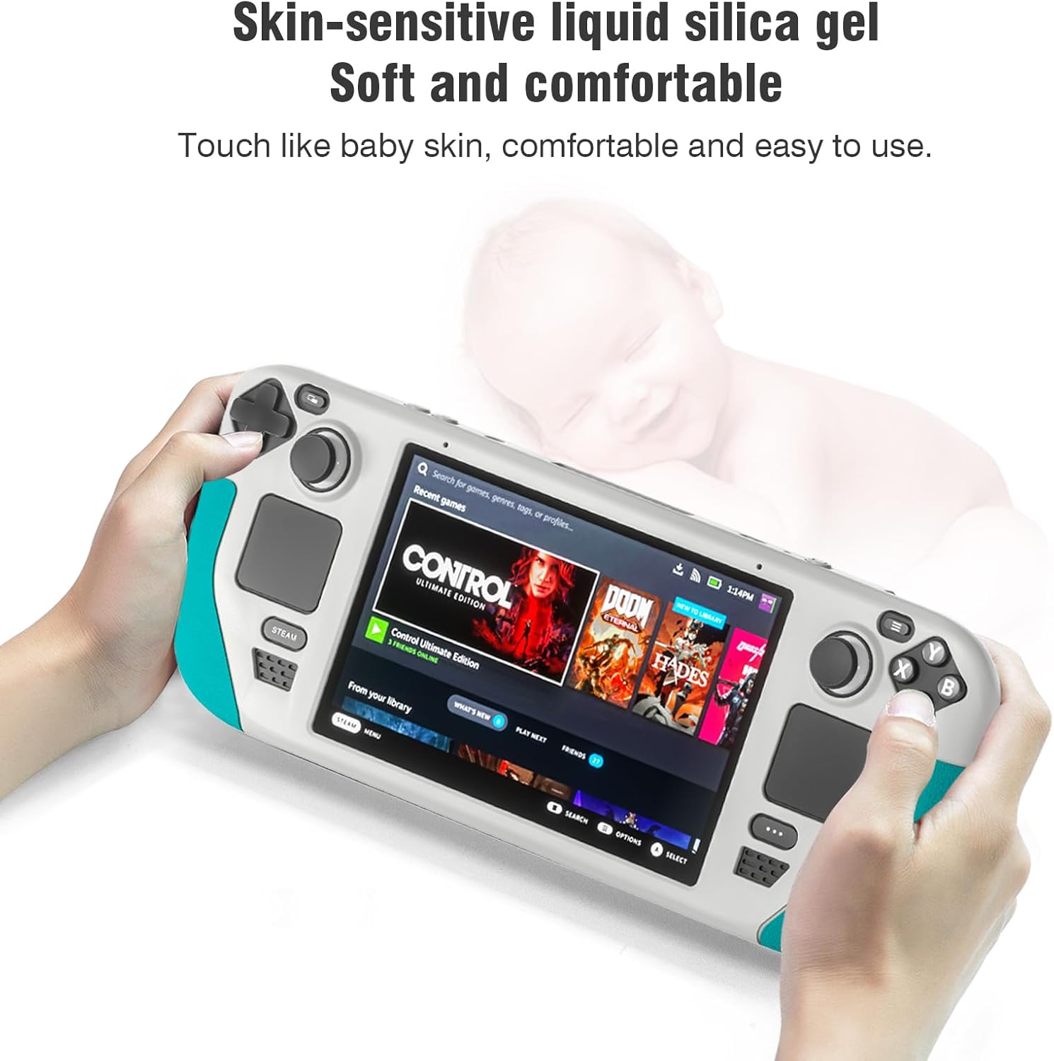 Protective Case Compatible with Steam Deck, Anti-Scratch Non-Slip Soft Silicone All-Round Protector, Waterproof Protect Shell for Steam Deck Accessories (White&Blue)