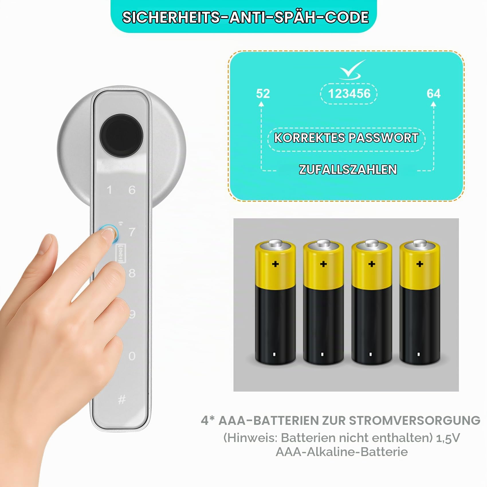 Smart Türschloss Fingerabdruck, Tastaturschloss mit Griff, Elektronisches Riegelschloss Per App Gesteuert, Code-Entriegelung/Touch, Intelligentes Türschloss für Haustür, Haus, Büro, Wohnung
