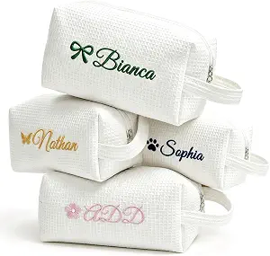 Personalized Makeup Bag with Name - Custom Embroidered Waffle Bag, Spacious and Lightweight
