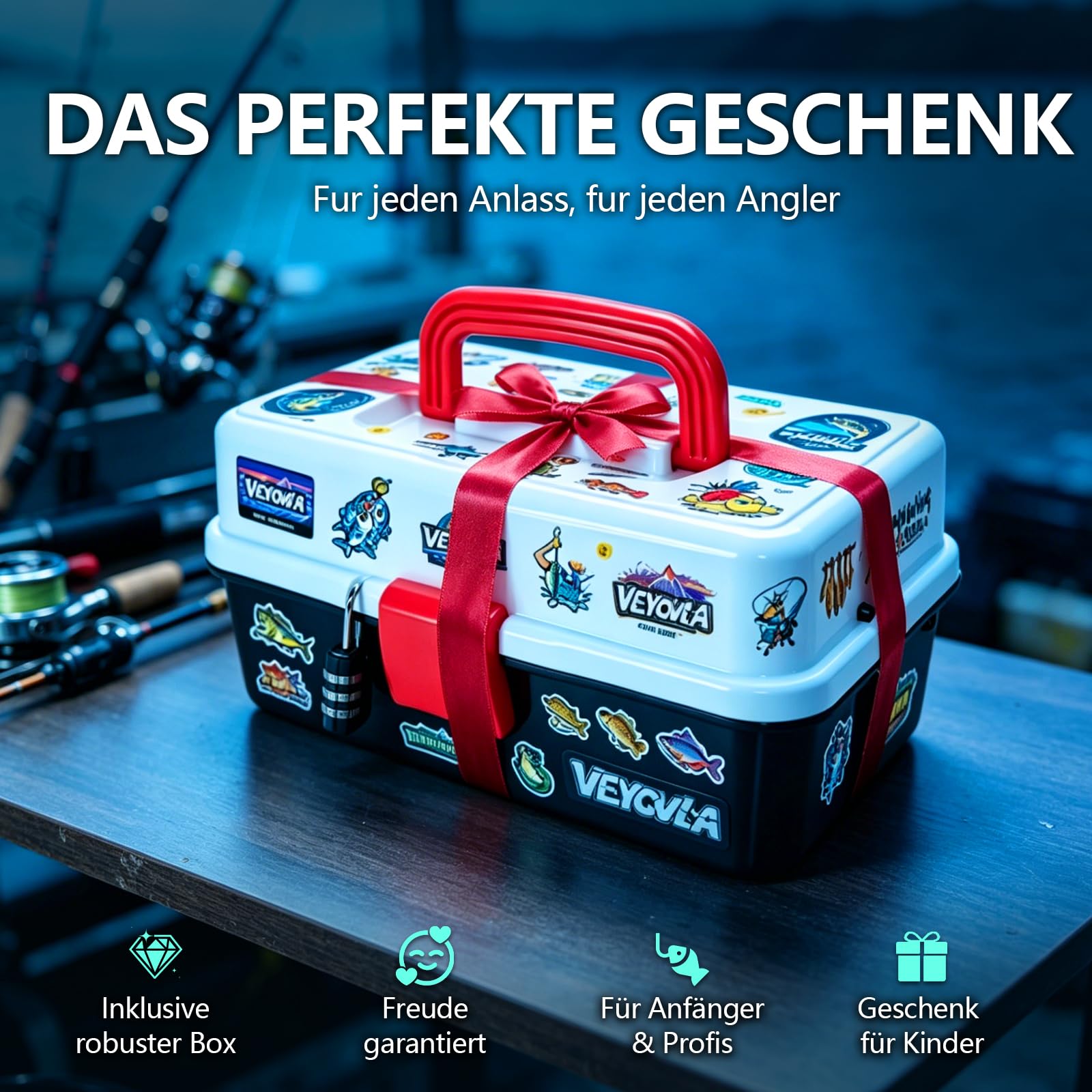 376 Stück Angelzubehör Set,Angelkoffer mit Zubehör- Fischtöter Angelzange Hakenlöser Angelzubehör,Zander,Barsch&ForellenKöder, Angelblei, Haken, Angler Geschenk für Anfänger