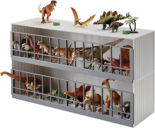 YAMAZAKI Home Two-Tier Toy Dinosaur and Animal Display Storage Rack, Childrens' Toy Bin Organizer Box, Plastic, Stackable, No Assembly Req.