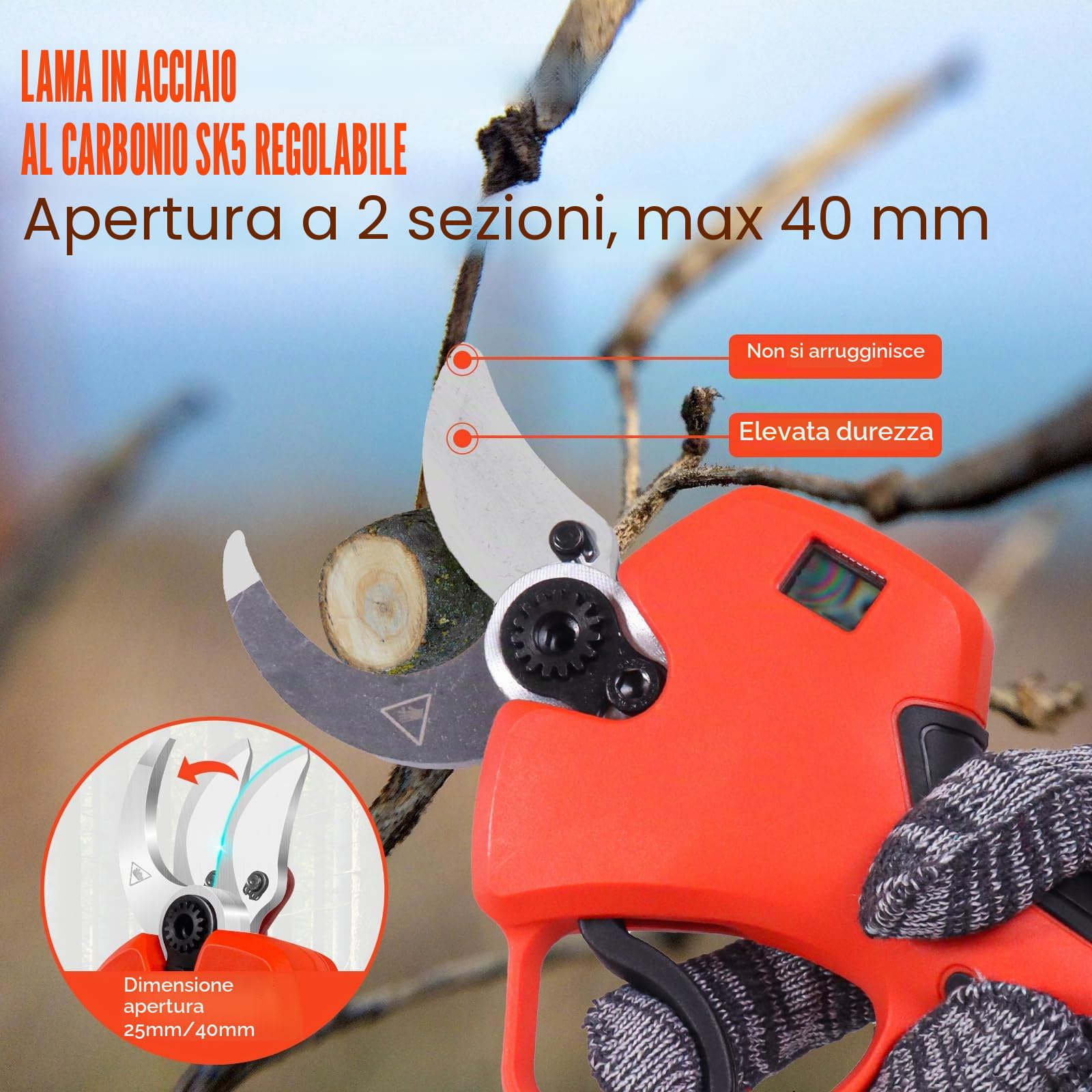 Cesoie a Batteria per Potatura Forbici Forbice Elettriche Elettrica Cesoia 40 mm Professionali Potare Potatrice Kit in Offerta Elettrico Potature Troncarami Professionale con Ricaricabili 2x4000mAh