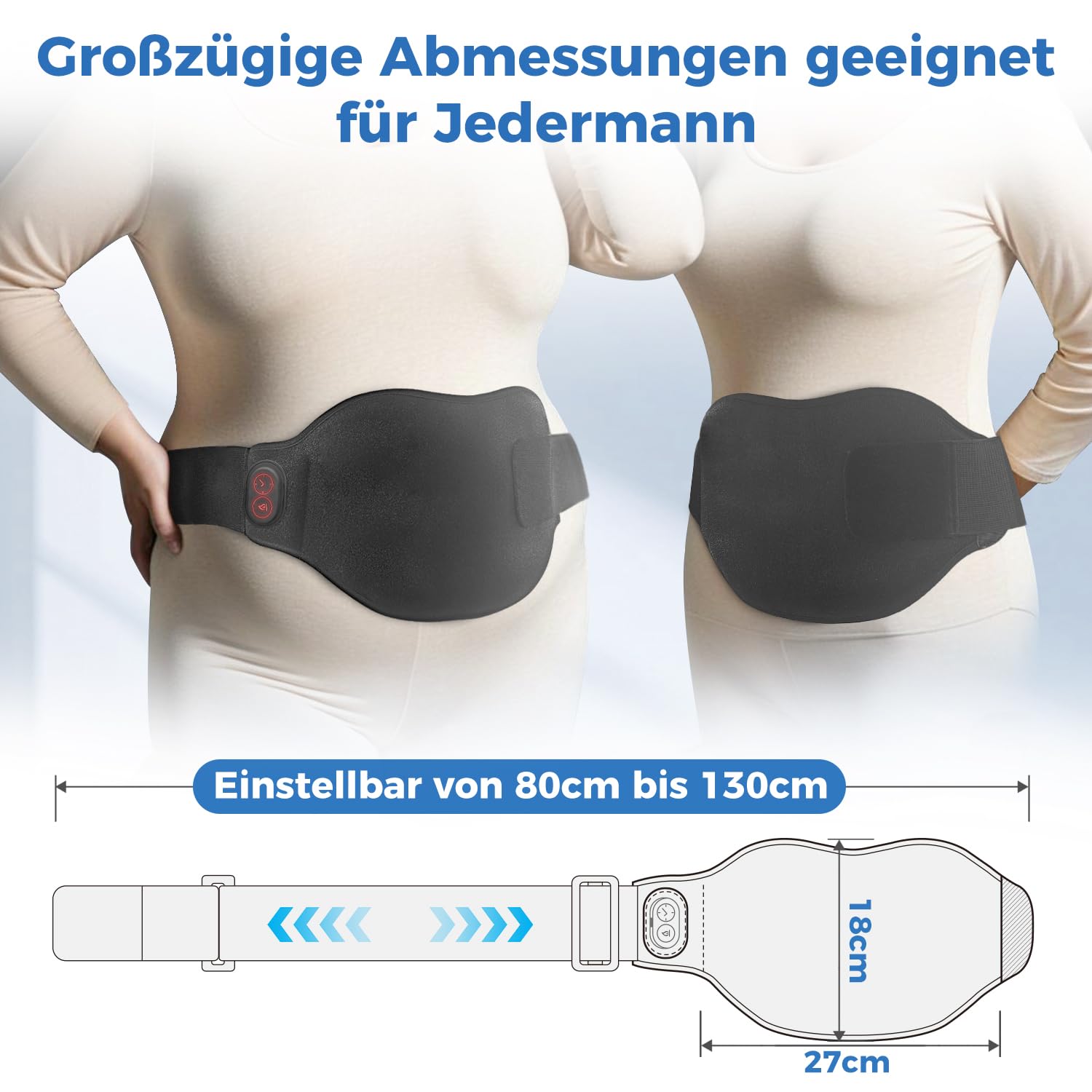 AROMA SEASON Wärmegürtel mit integrierten Akku | Unauffälligiger Begleiter To Go mit 4h Akku für Bauch/Rücken/Lenden | Heizgürtel | Elektrisches Heizkissen mit Abschaltautomatik