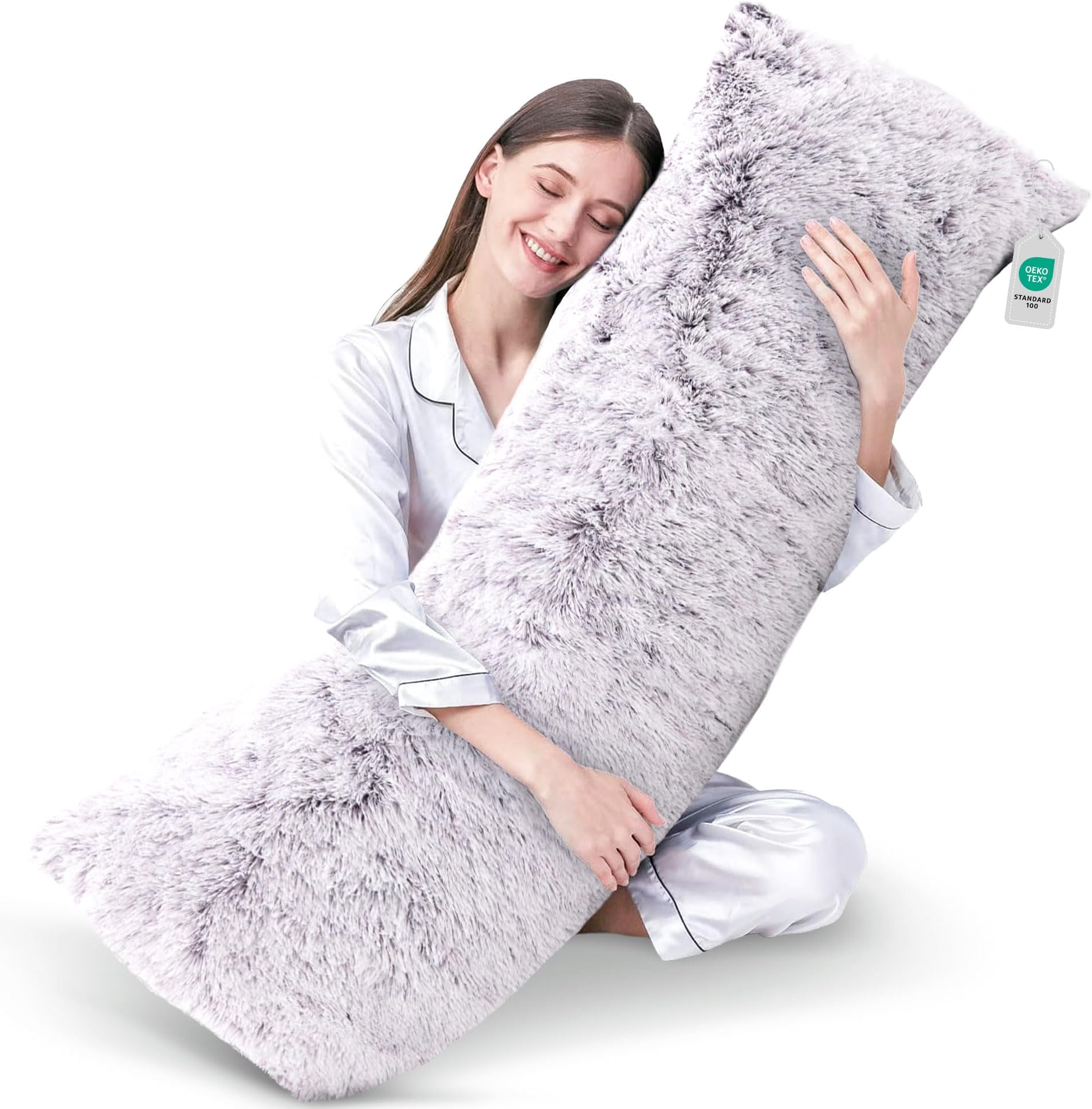 Cheer Collection Long Body Pillow – Soft Fuzzy Long Pillow for Couch and Bed, Plush Side Sleeper Pillow, Decorative 20x54 Body Pillow with Shaggy Hair Cover - Purple