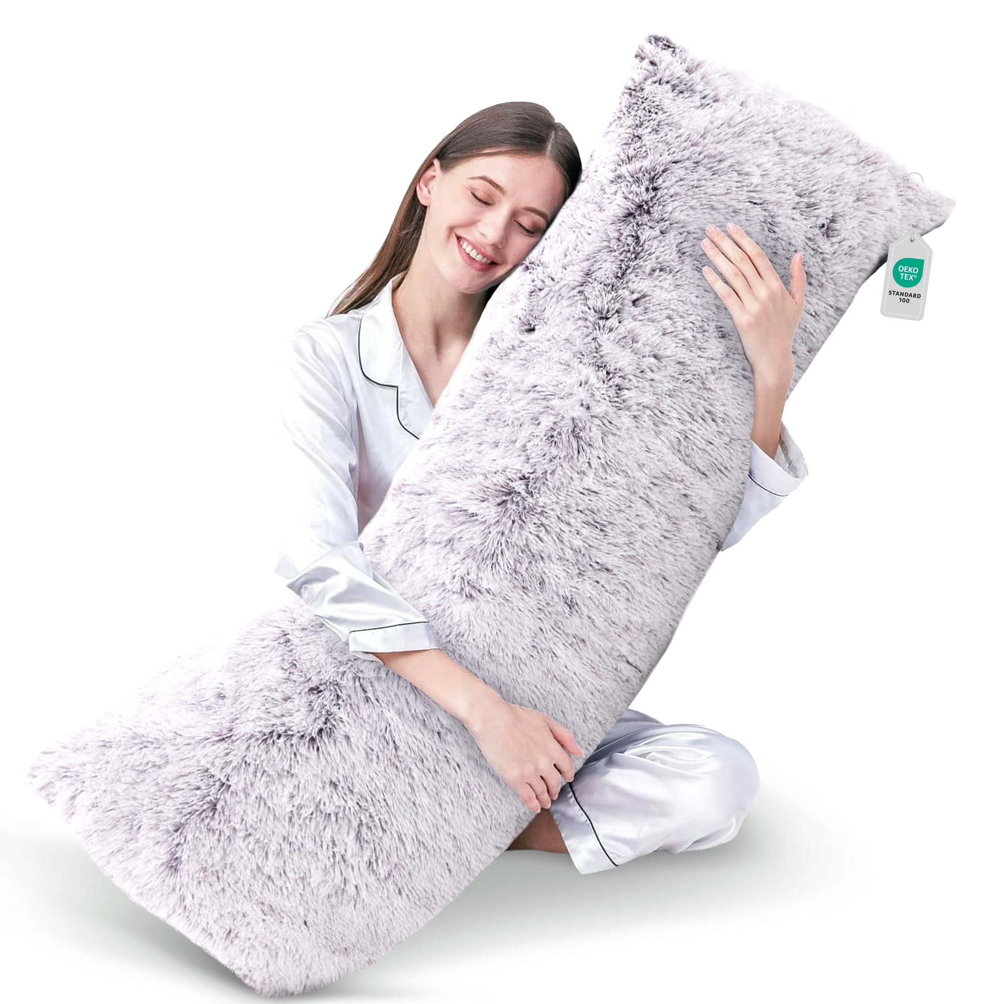 Cheer Collection Long Body Pillow – Soft Fuzzy Long Pillow for Couch and Bed, Plush Side Sleeper Pillow, Decorative 20x54 Body Pillow with Shaggy Hair Cover - Purple