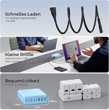 400 W USB C Charger Multiple GaN IV 8 Ports USB Charger Multiple 400 W 8-Port Fast Charger Compatible with MacBook Pro/Air iPad Pro/Air iPhone Android etc