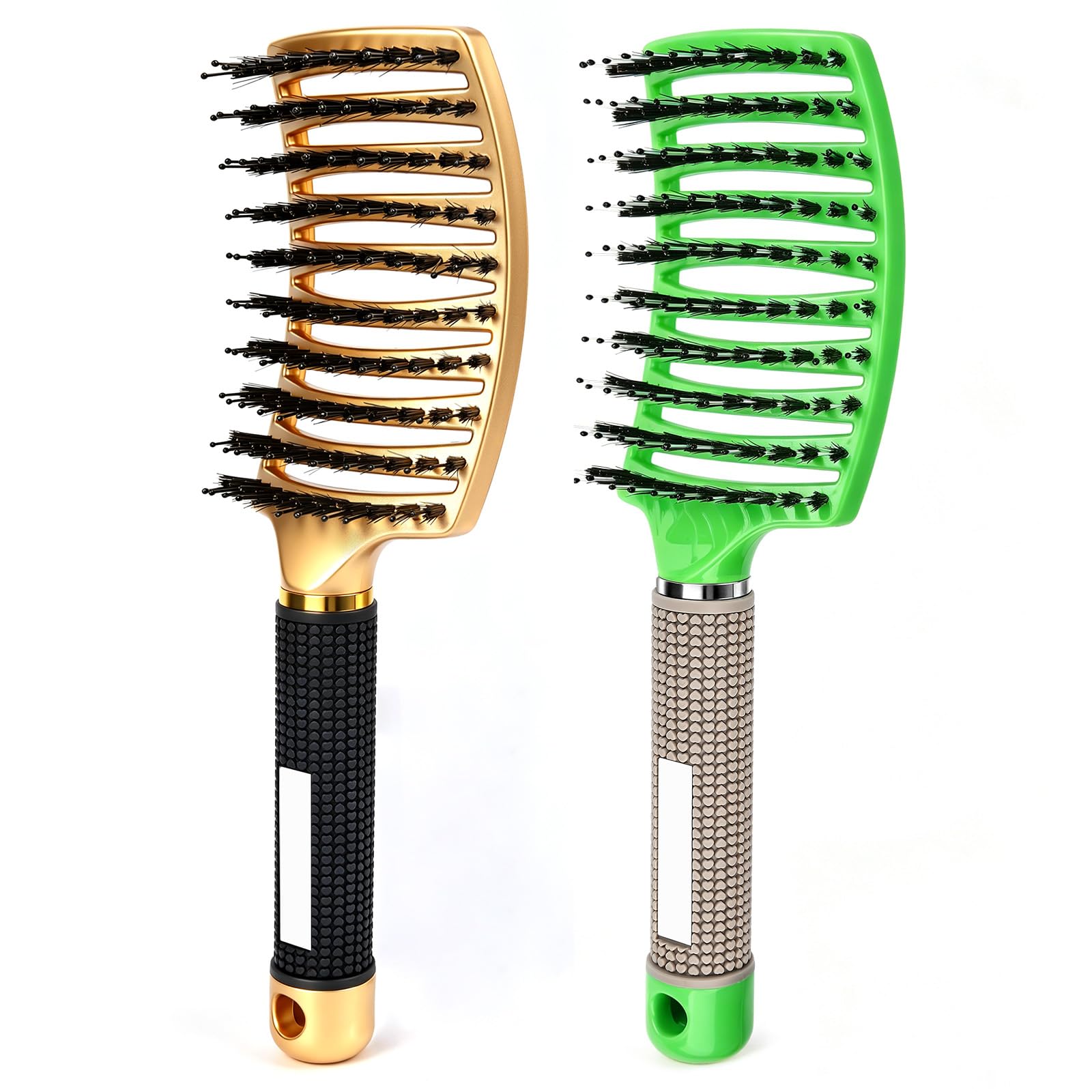 2PCS Hair Detangling Brush for Curly & Dry & Wet, Getting Knots Out without Pain, Reduce Hair Loss, Detangler Brush (Green + Gold)