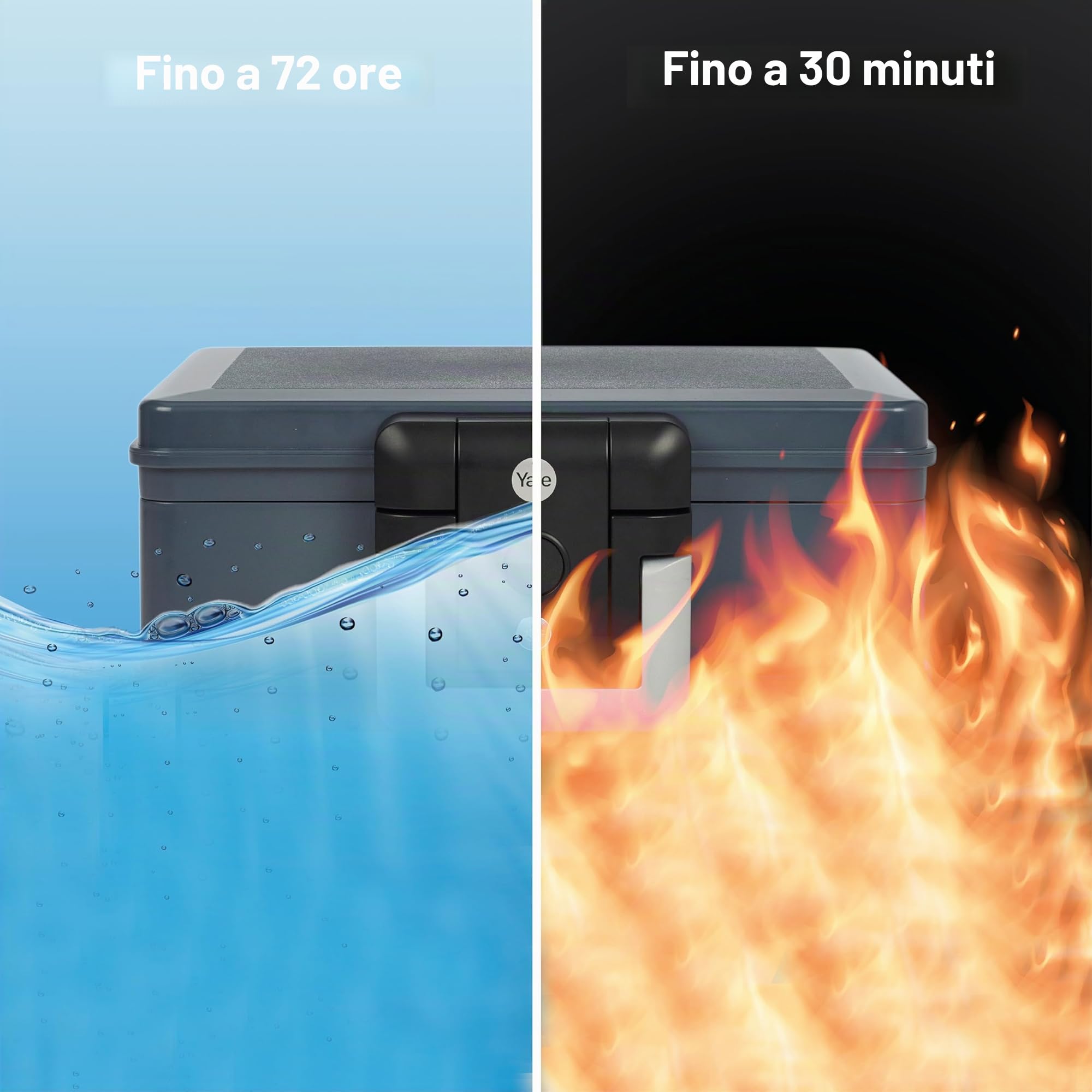 Yale Cassetta Ignifuga e Impermeabile Small, Grigia, Protezione fino a 30 Minuti dal Fuoco e Resistenza all’Acqua, Serratura a Chiave con 2 Chiavi Incluse, Ideale per Documenti e Oggetti di Valore