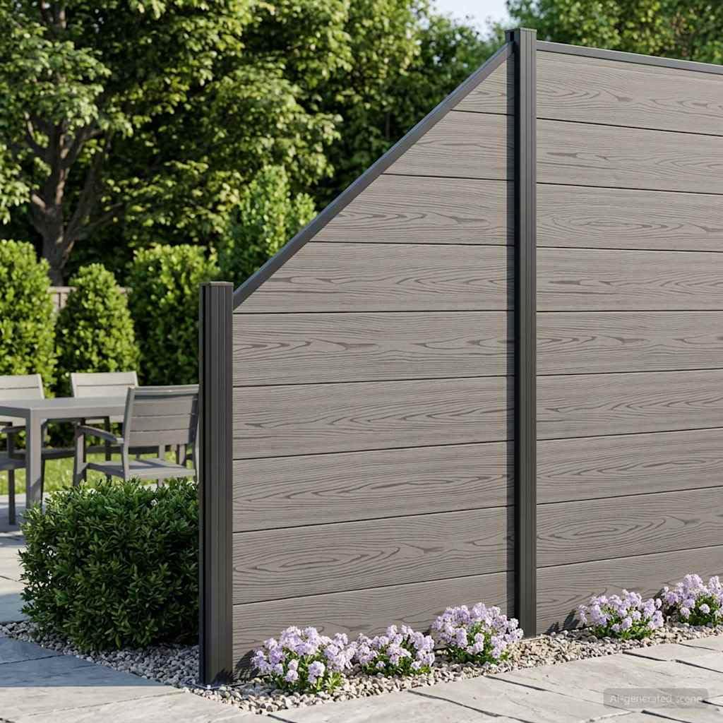 Set di Recinzione in WPC e Alluminio Grigio 5 pezzi 792 x 186 cm modulare resistente alle intemperie per giardino esterno cortile balcone privacy e zone di delimitazione