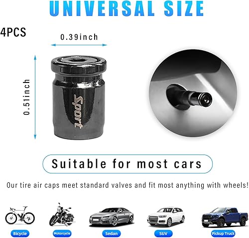 Miniatura 2 de Dickno 4 tapones para válvulas de neumáticos de automóvil, cubiertas antirrobo para válvulas de rueda automáticas con sello de goma O, cubierta