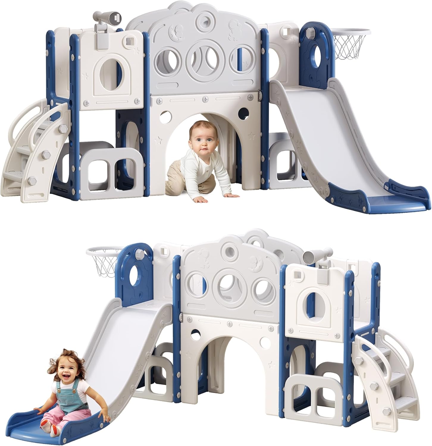 Tobogán 8 en 1 para niños pequeños, juego interior y exterior para niños de 1, 2 y 3 años, tobogán escalador para niños con espacio de