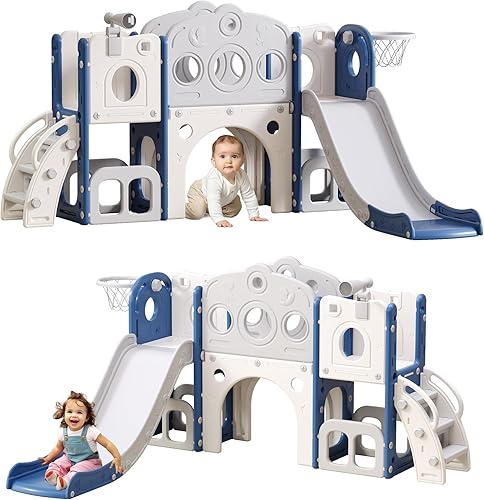 Tobogán 8 en 1 para niños pequeños, juego interior y exterior para niños de 1, 2 y 3 años, tobogán escalador para niños con espacio de
