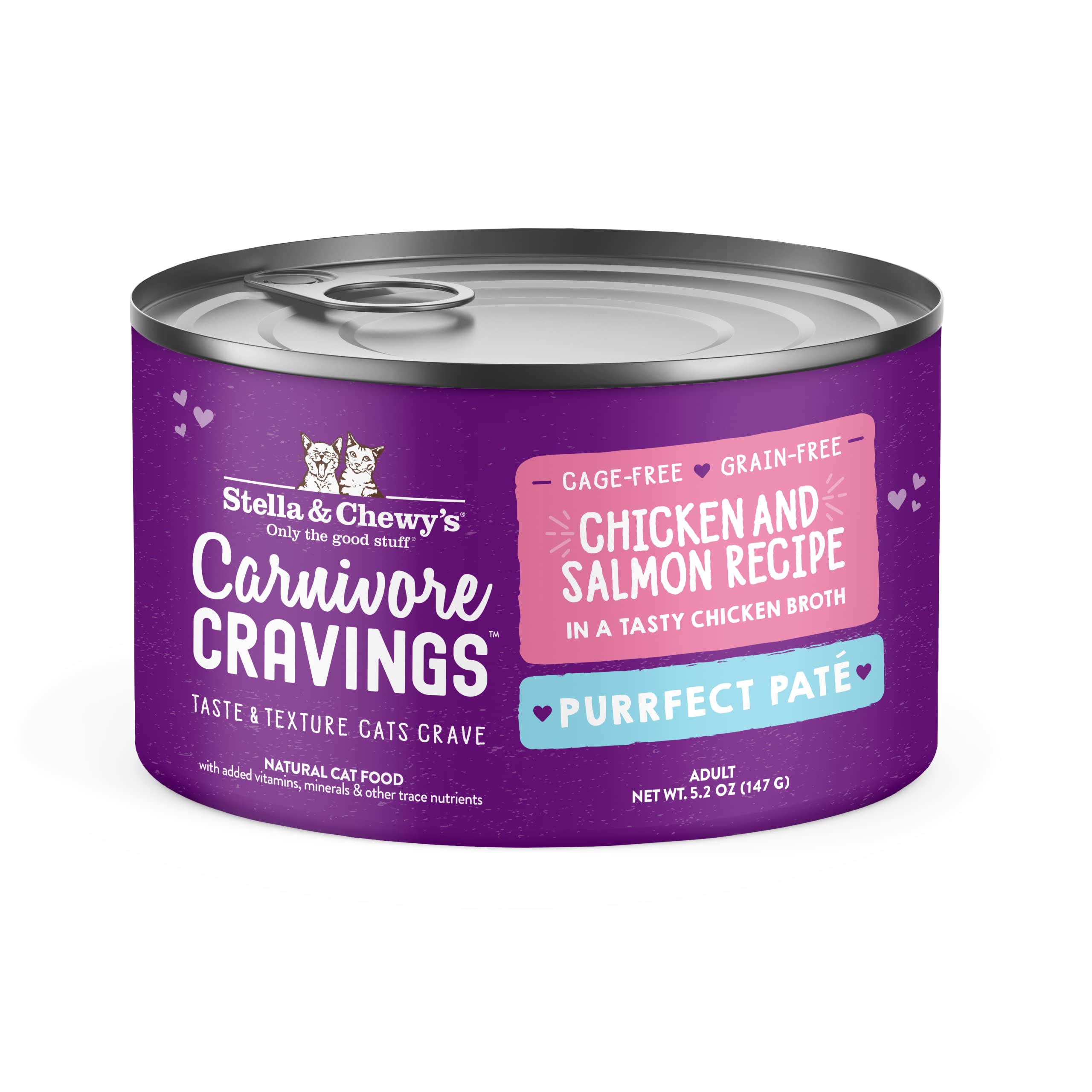 Stella & Chewy's Carnivore Cravings Purrfect Paté - Premium Grain-Free Wet Cat Food - Chicken & Salmon Recipe - High Protein with Bone Broth - Perfect for Picky Eaters - 5.2oz Cans (24 Pack)