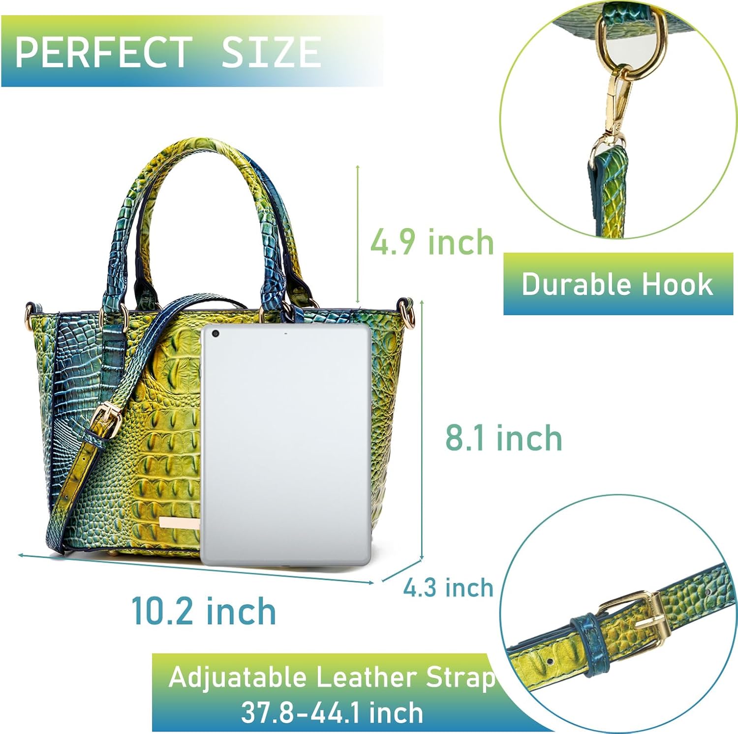 Ladies Tote Leather Bags for Women Crocodile Embossed Zipper Satchel Purse Elegant Compartments Crossbody Work - Image 2