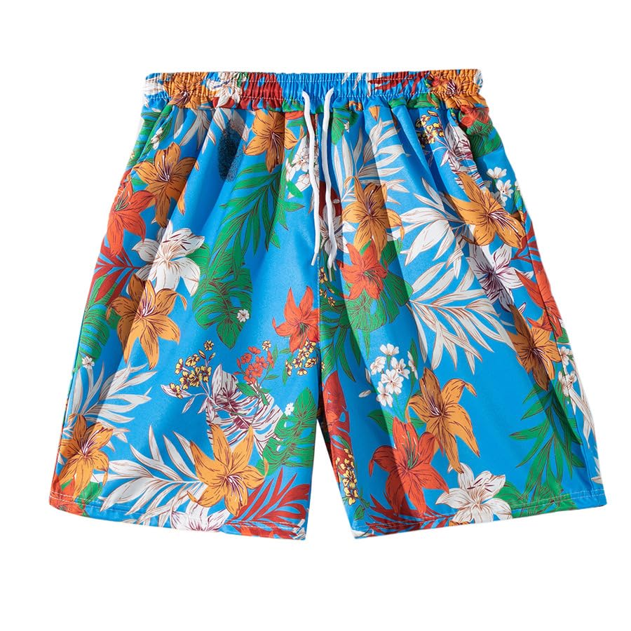 Men's - Beach Swimming Pants, Quick-Drying Loose Sport Slits, Hawaiian Beach Vacation Shorts - Sky Blue