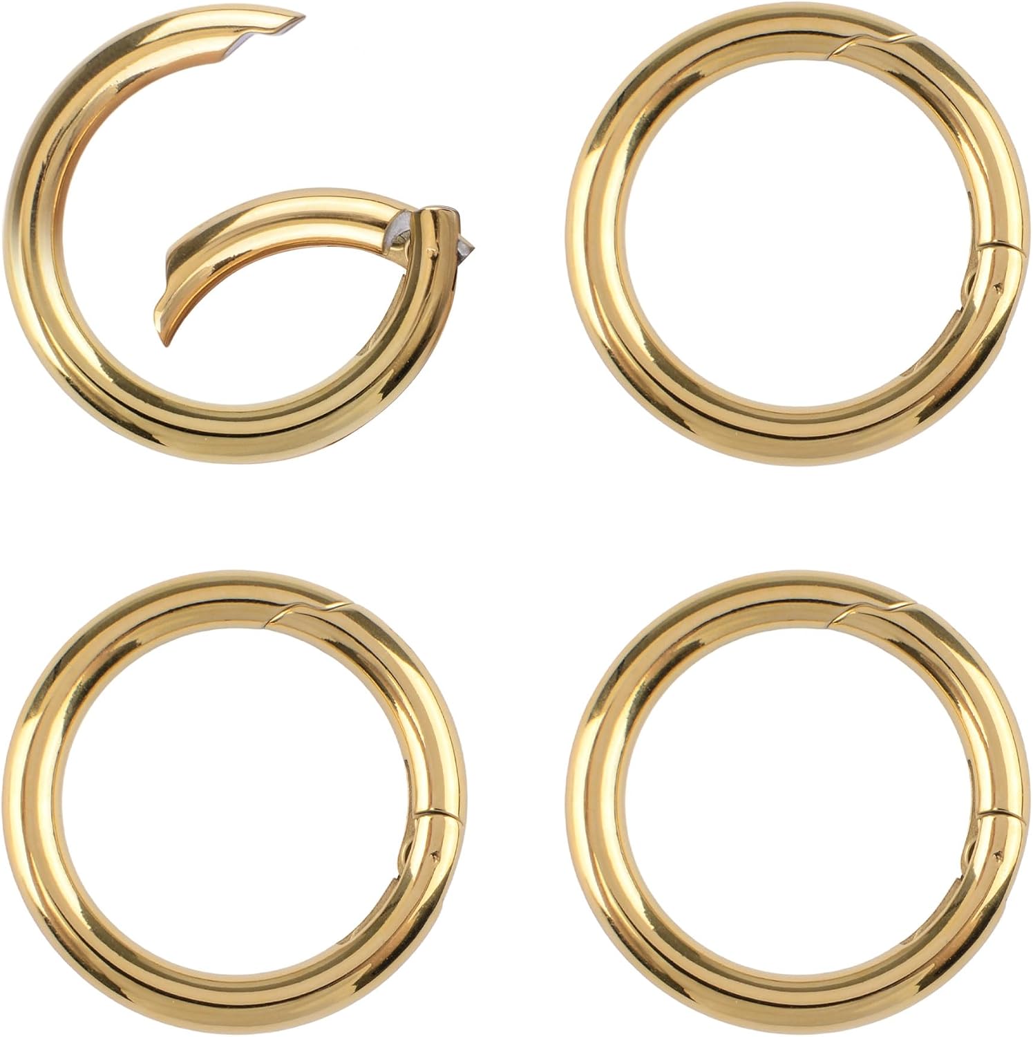 UFURMATE Spring O Rings, 4Pcs Stainless Steel Round Carabiner Snap Clips Spring Snap Keyring Quick Release Multi-Purpose Metal Rings for Bags, Keys, Pets (16mm, Silver)