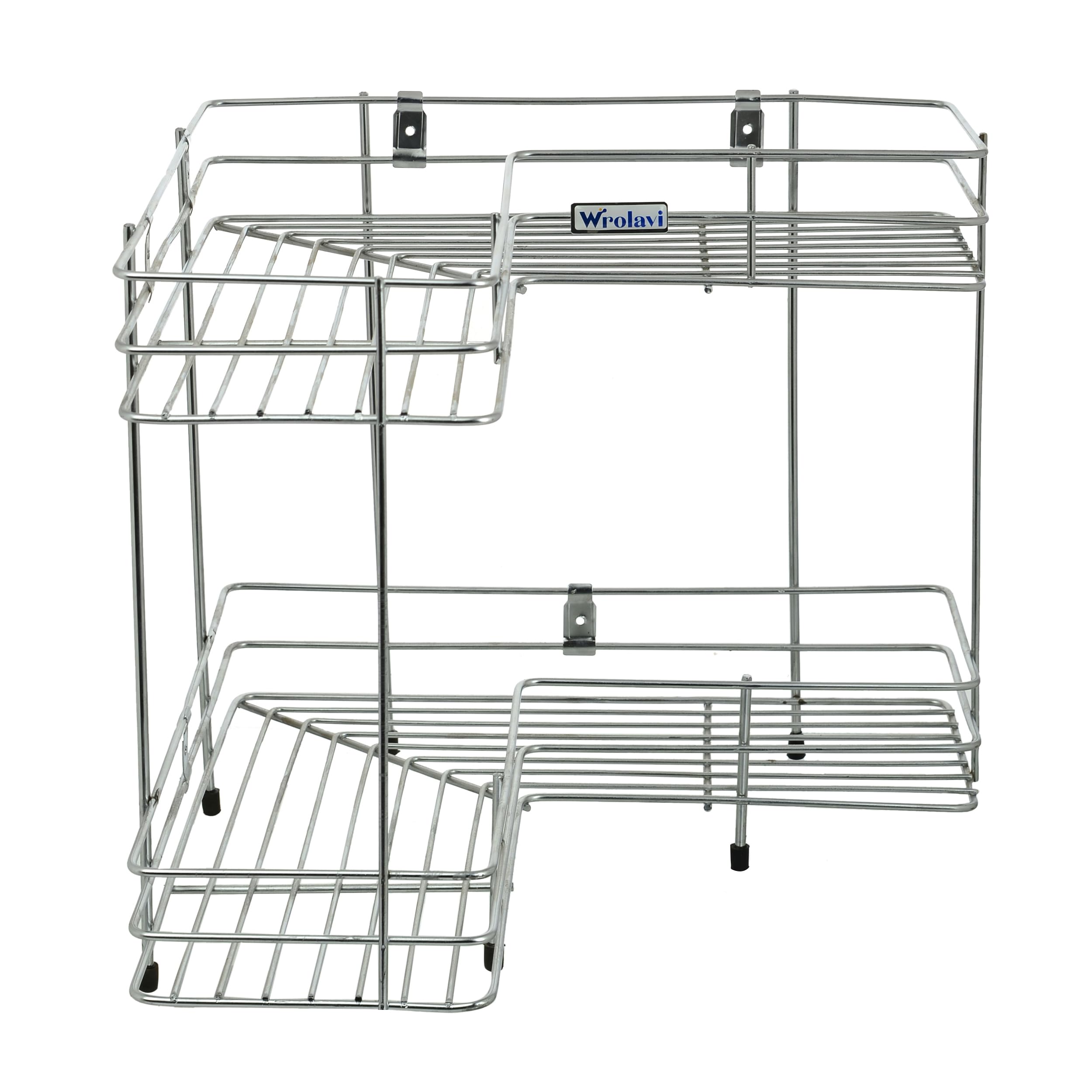 Wrolavi Stainless Steel L Corner Shelf Shape Stand Shelf Utensils Modular Floor Mount Kitchen Rack Storage Organizer (2 Layer) 3