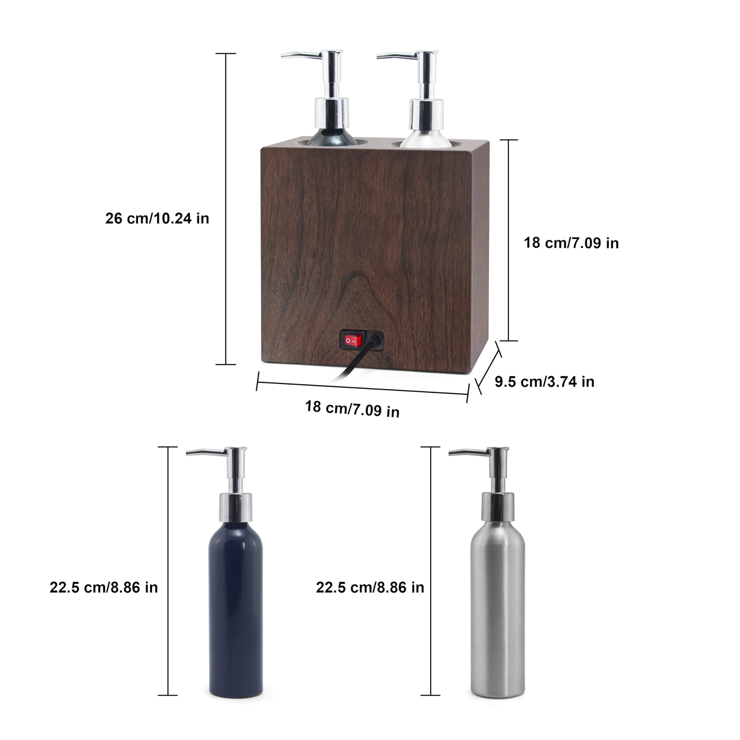 Elitzia Walnussholz Massageölwärmer Doppelflaschen-Heizungssteuerung 4 Pumpflaschen Lotion-Wärmer-Spender Beheizt 122-140°F Salon Spa ETAW04