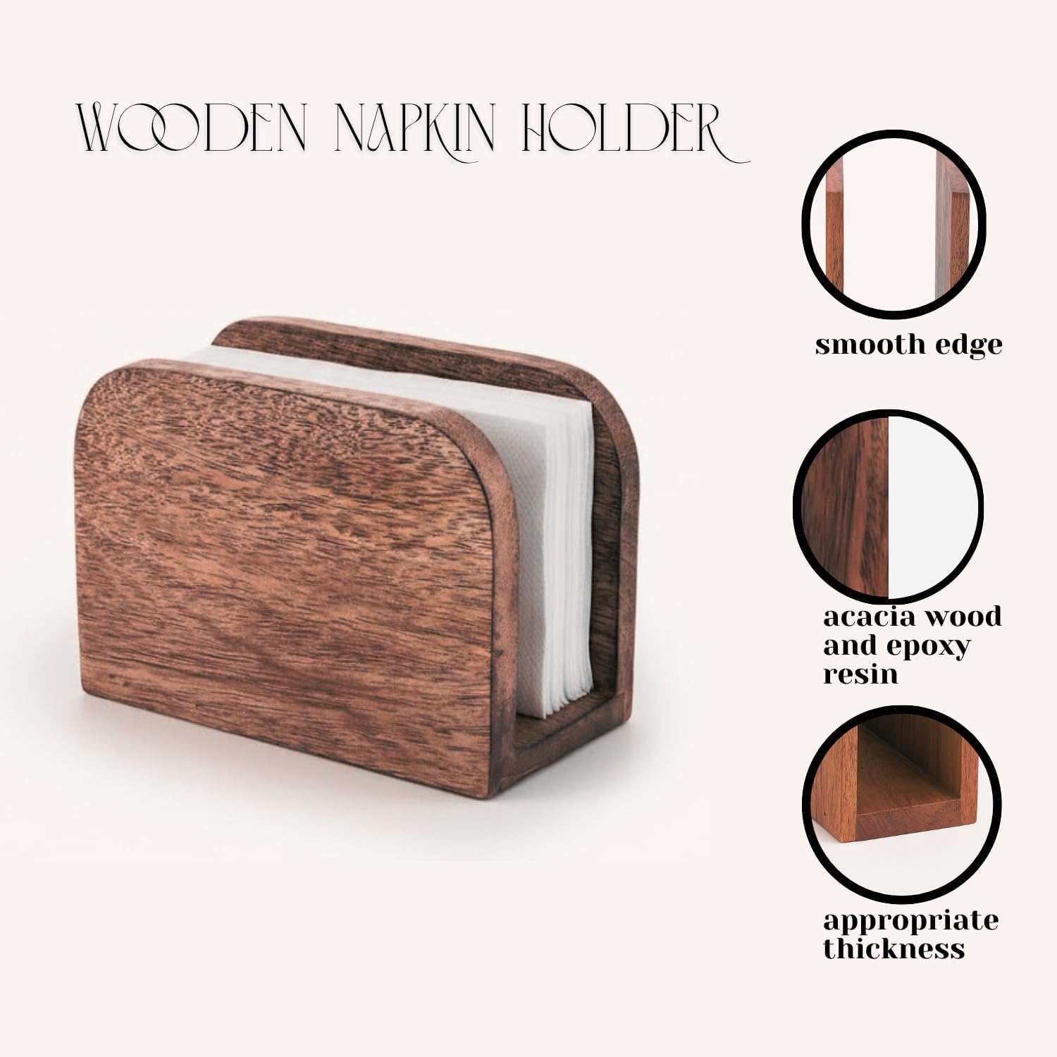 Premium Mango Wood Napkin Holder for Table, Rustic Wooden Upright Paper Napkin Stand Tissue Organizer Storage Dispenser for Kitchen Dining Room Party Cafe & Home Decor, 5.5 x 2.5 x 4 IN