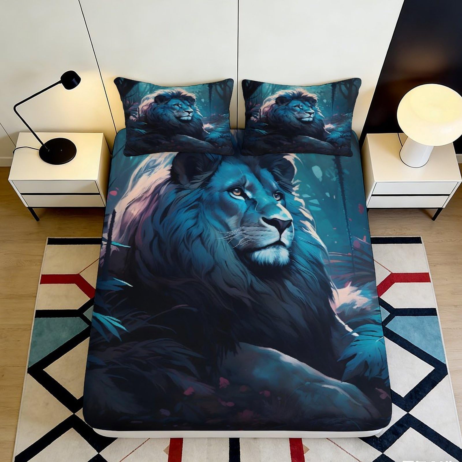 Jqzkxnhpbr Style-10 3D Printed Majestic Lion Fitted Sheet Microfiber Soft Breathable Night Forest Mattress Cover For Bedroom Decor 90X200x25cm