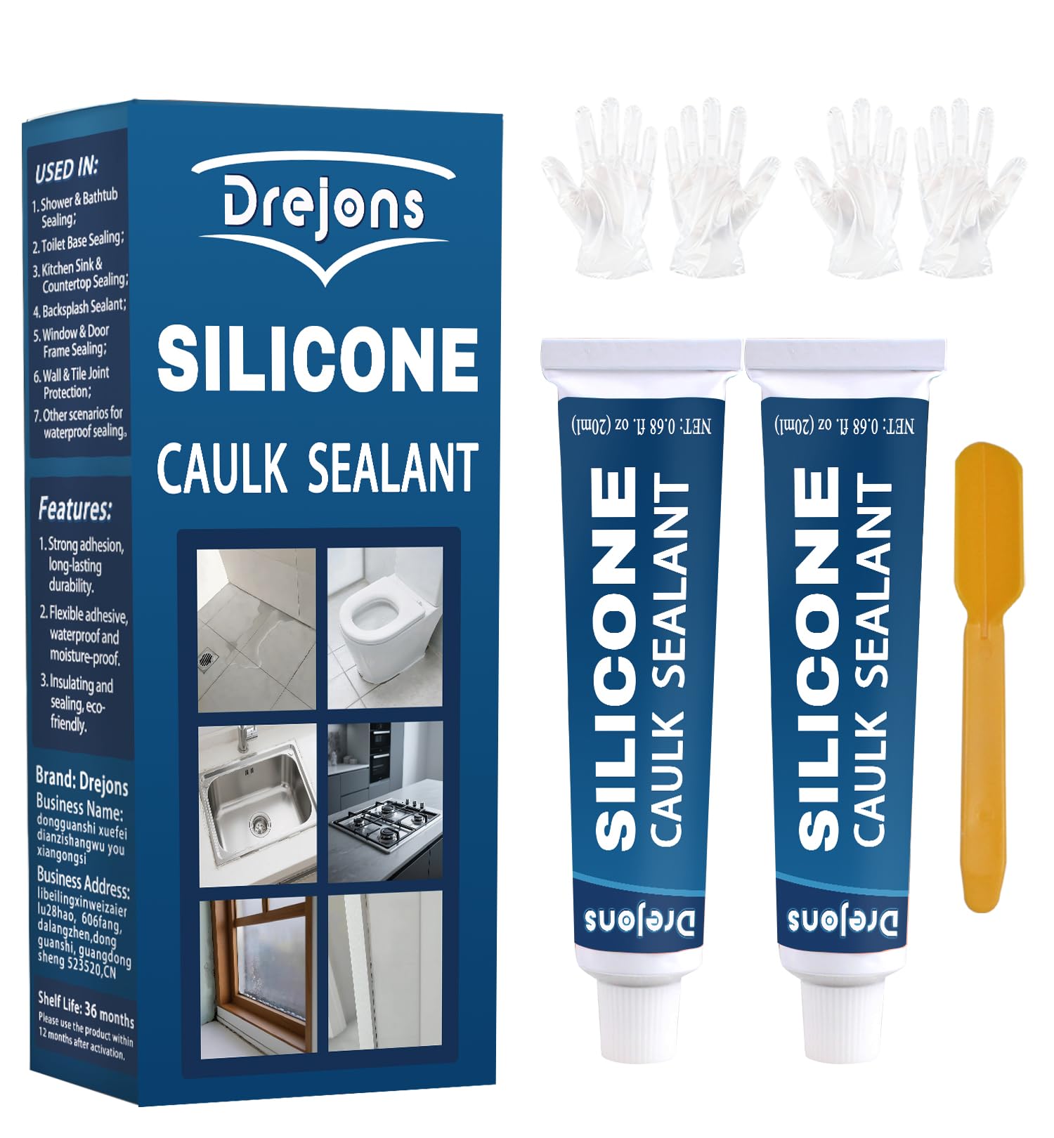 Drejons Clear Silicone Sealant Waterproof Silicone Caulk Stronger Adhesion for Kitchen and Bathroom, Window, Door