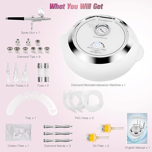 Miniatura 8 de Máquina de microdermoabrasión 3 en 1 actualizada, máquina profesional de succión de succión al vacío de 65-68 cmhg para uso doméstico, equipo de