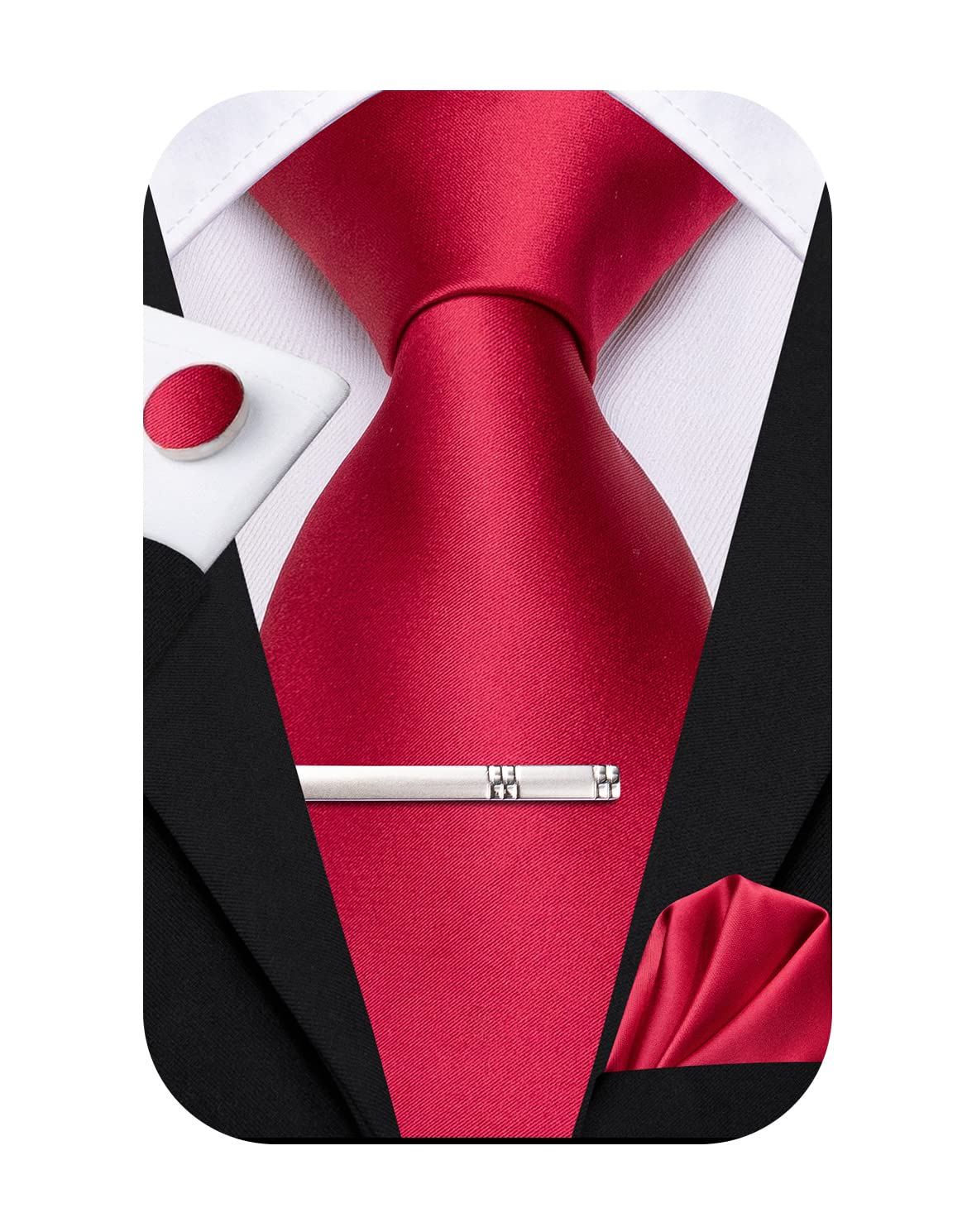 Hi-TieClassic Mens Silk Ties Set 4 PCS Necktie Pocket Square Cufflinks Clip Pin Solid Strip Paisley Tie