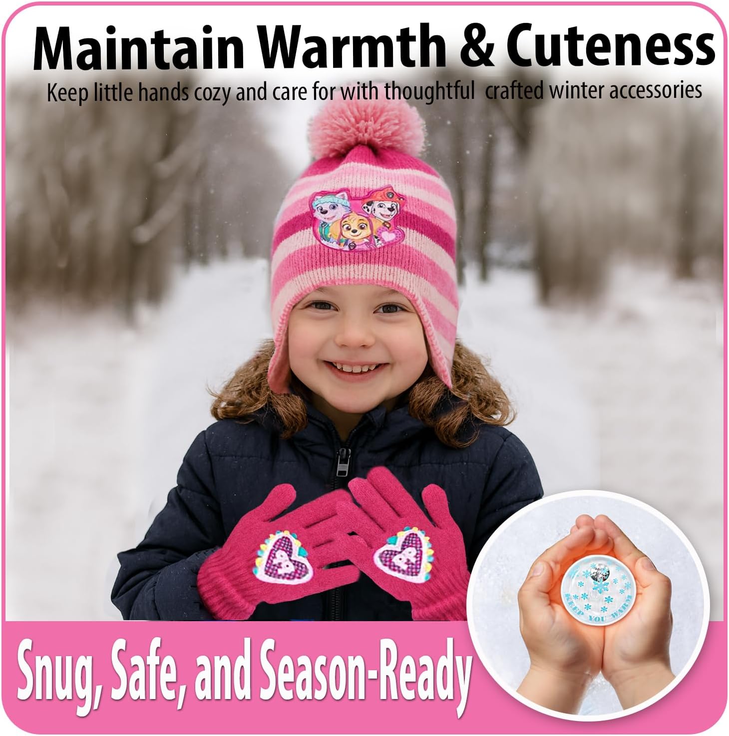 Nickelodeon Paw Patrol Girls Winter Hat and 2 Pair Mittens or Gloves (Age 2-7), Size Age 4-7, Paw Patrol Light/Dark Pink Glove with Handwarmers - Image 6