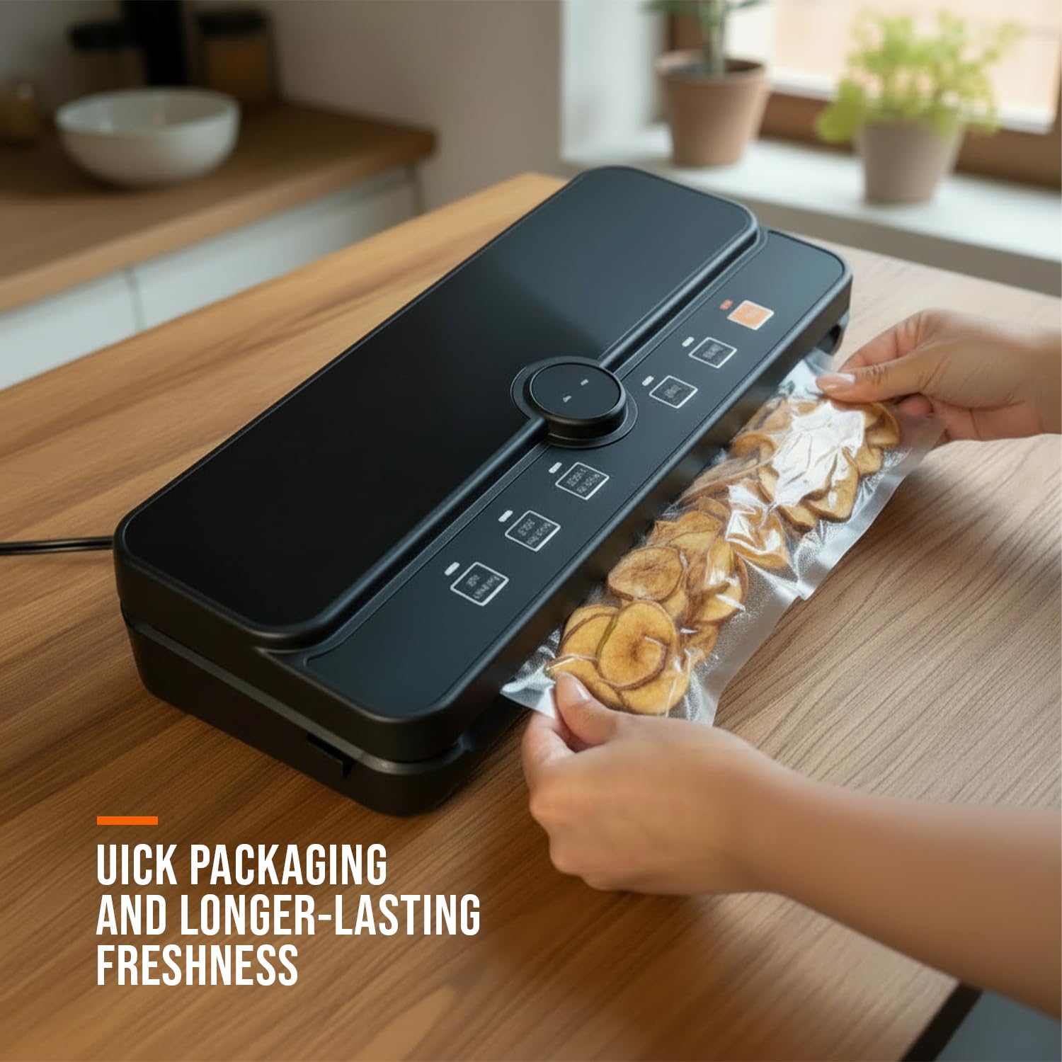 Zgrzewarka Próżniowa 110W 80 kPa – Automatyczna Pakowarka do Żywności z Zgrzewem 30 cm, Nożykiem i Schowkiem na Rolkę – Tryb Suchy/Mokry/Delikatny, Wąż do Pojemników
