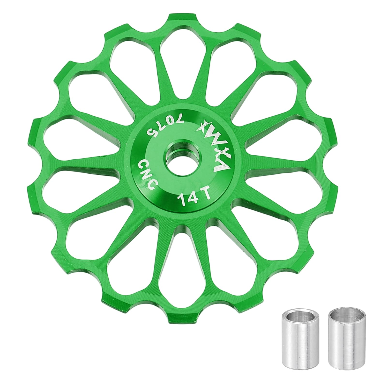 sourcing map 1 Set Bicycle Rear Derailleur Pulley 14T Ceramic Bearing Wheel Aluminum Alloy Guide Roller Wheels for 8/9/10/11 Speed Transmission System Road Bike Mountain Bike MTB BMX, Green