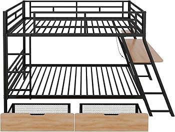 Amazon.com: RuiSiSi Metal Bunk Bed with Desk and 2 Drawers, Full