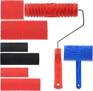 Lot de 8 outils de peinture &agrave; grain de bois en caoutchouc avec poign&eacute;e pour d&eacute;coration de meubles, murs et pi&egrave;ces