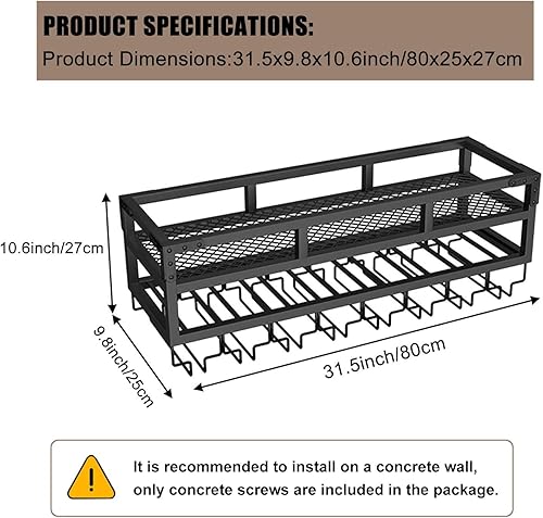 Miniatura 10 de Pengfei Estante LED para vino montado en la pared, estante de metal industrial para vino y soporte para vidrio, estantes flotantes grandes, estante