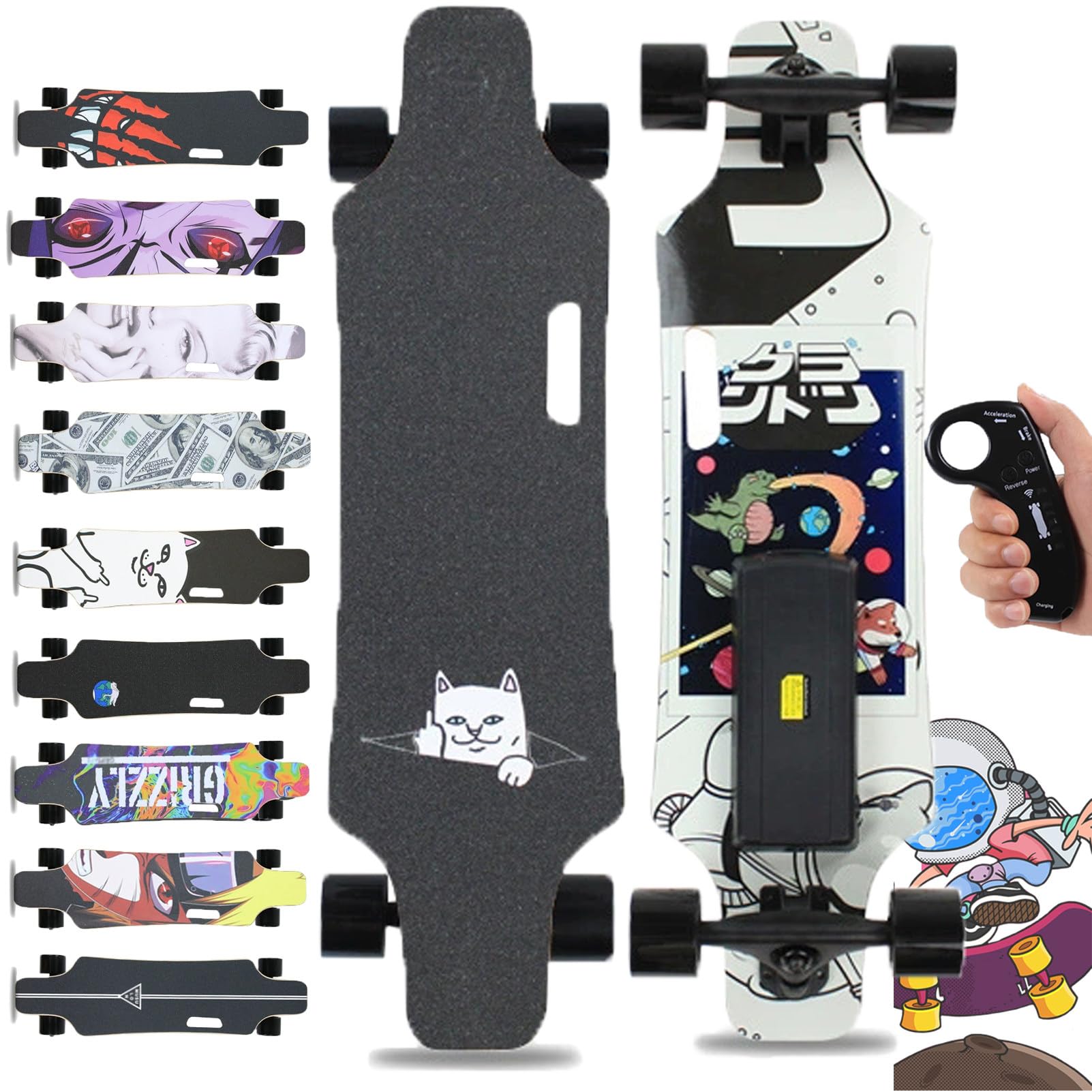 Skateboard éLectrique Avec TéLéCommande, Campus Street 33" Maple Twin Tip, Longboard éLectrique, 4 Vitesses, Freinage Fluide, PoignéE De Transport Facile, Pour Adultes, Adolescents Et DéButants F
