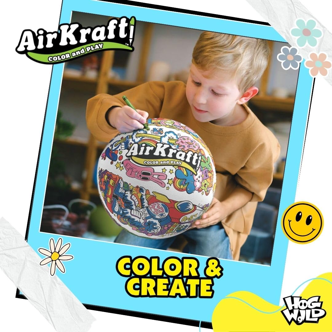Hog Wild AirKraft Flying Disc With 8 Crayons - Customizable Soft Frisbee For Kids Indoor Outdoor Play