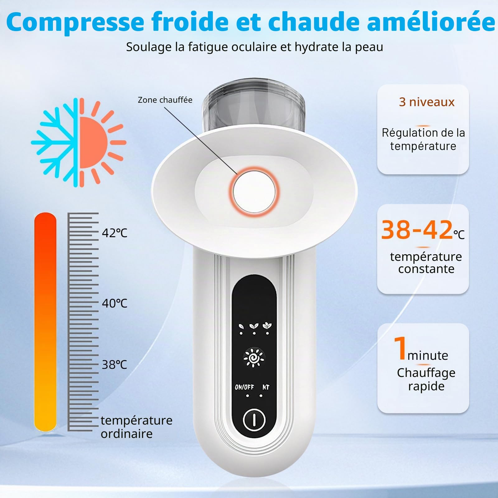 Vaporisateur à vapeur pour les yeux secs, nano-brume chauffante avec modes de compression chaude et froide, machine de thérapie à la vapeur portable pour soulager les yeux du visage pour hydrater et