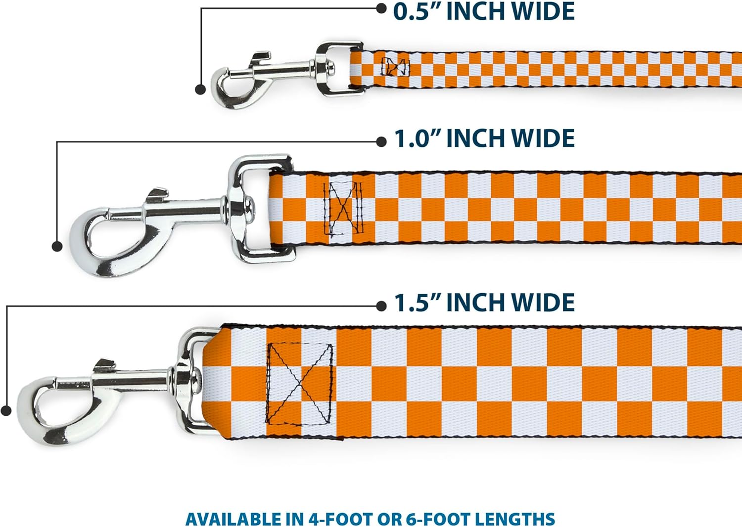 Dog Leash Checker White Tn Orange 6 Feet Long 1.0 Inch Wide